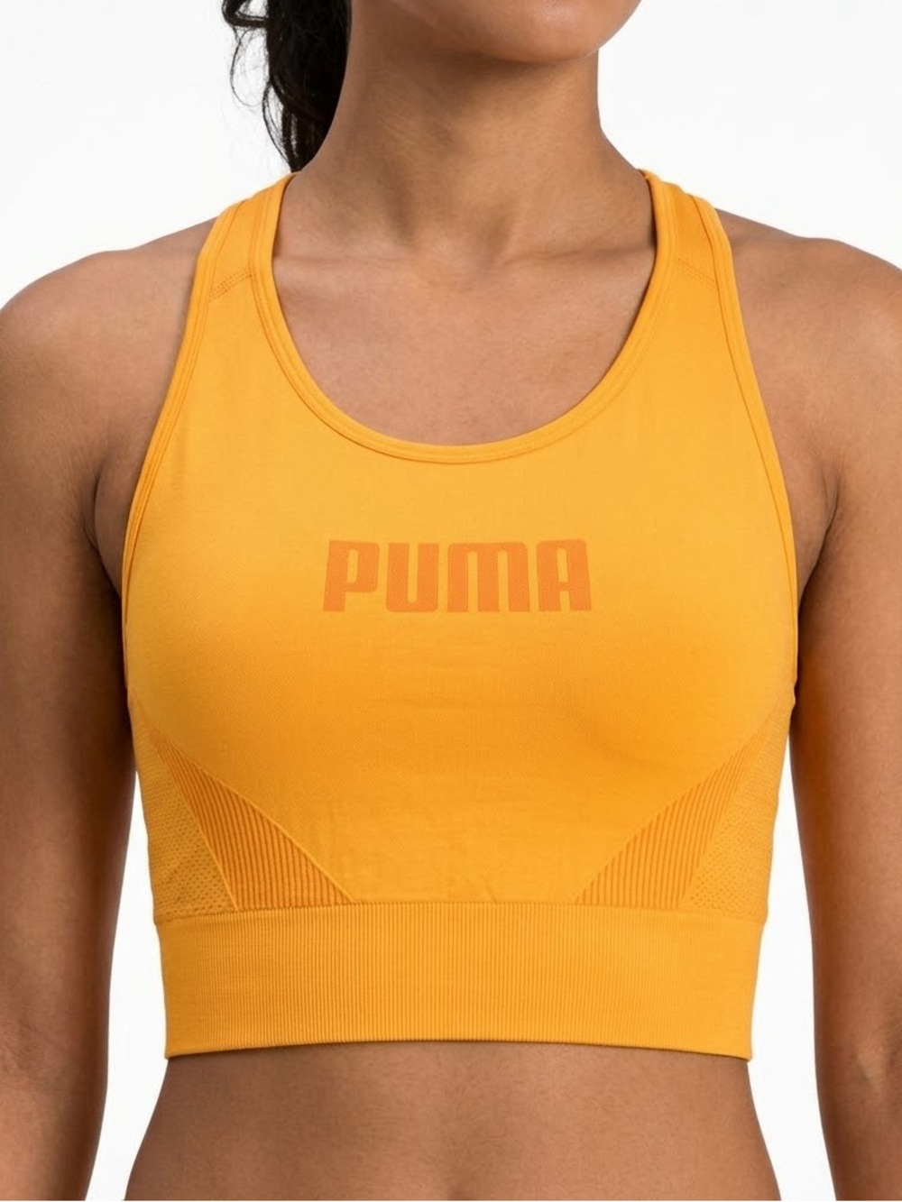 PUMA Womens XS‎ Crop Tank Top Yellow Orange Mesh Racerback Athletic Workout